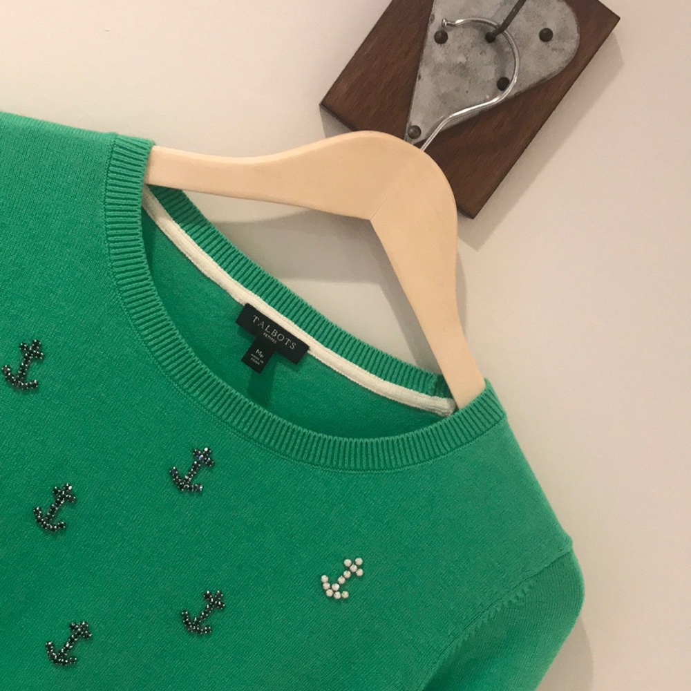 Petite Talbots anchors green sweater Sz med